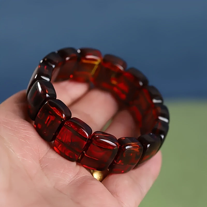 Red Amber Square Bead Bracelet