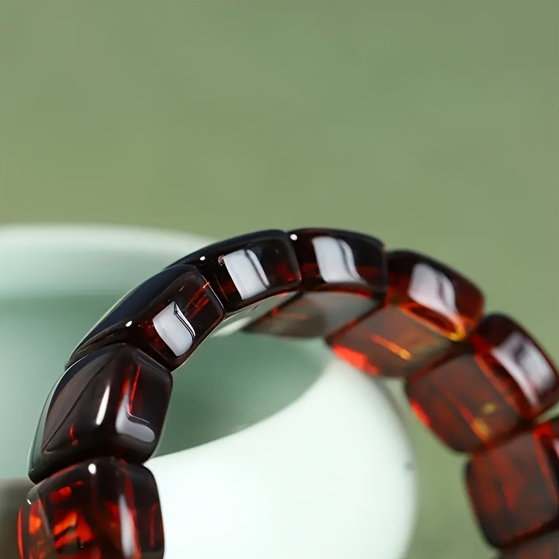 Red Amber Square Bead Bracelet