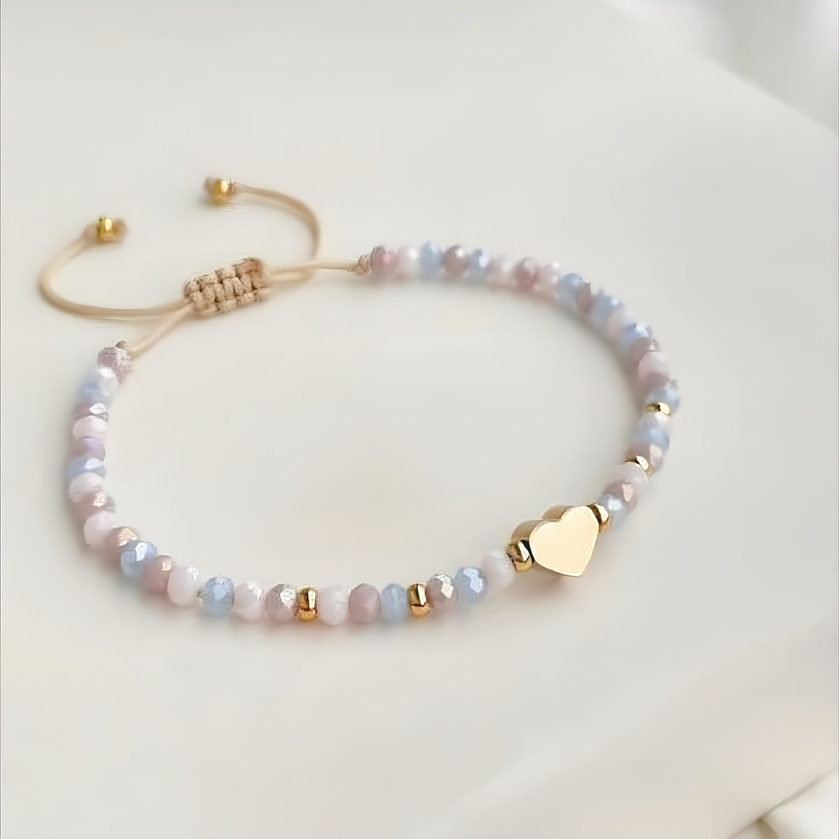 Heart Charm Adjustable Bead Bracelet