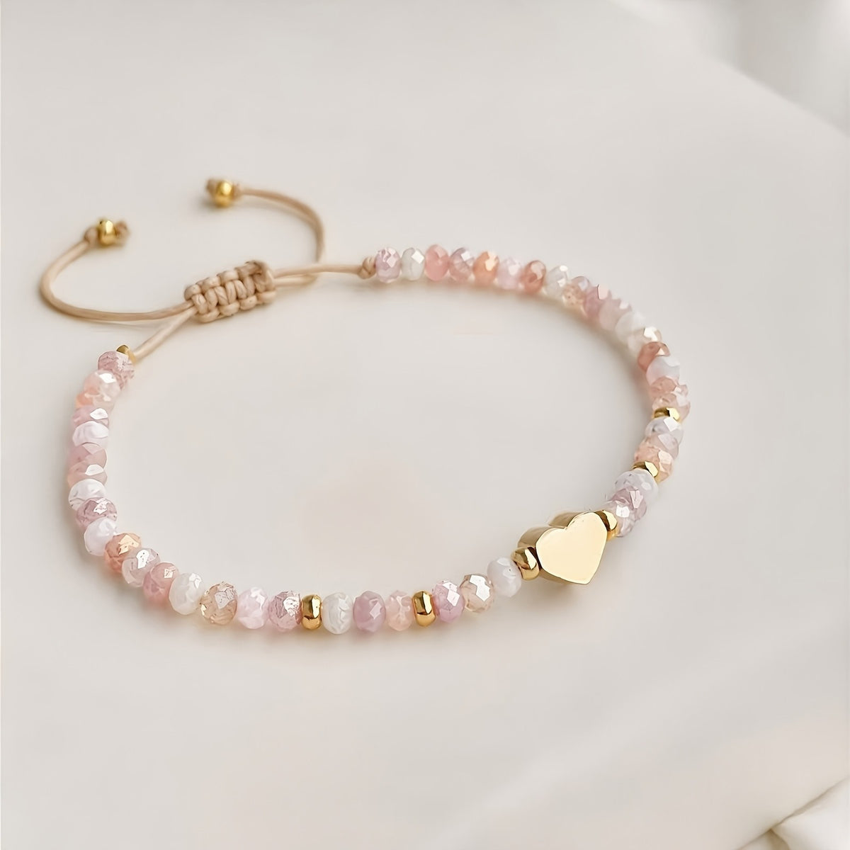 Heart Charm Adjustable Bead Bracelet