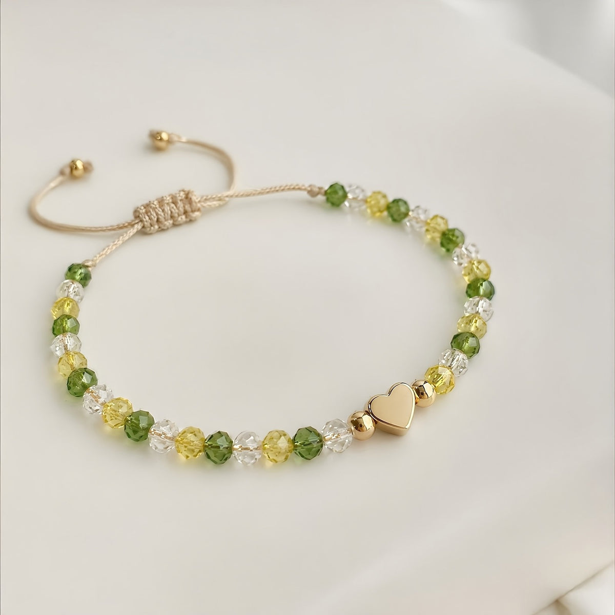 Heart Charm Adjustable Bead Bracelet
