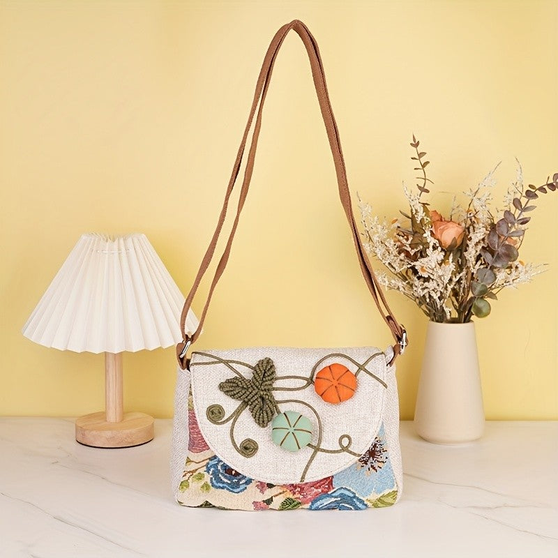 Embroidered Botanical Crossbody Bag