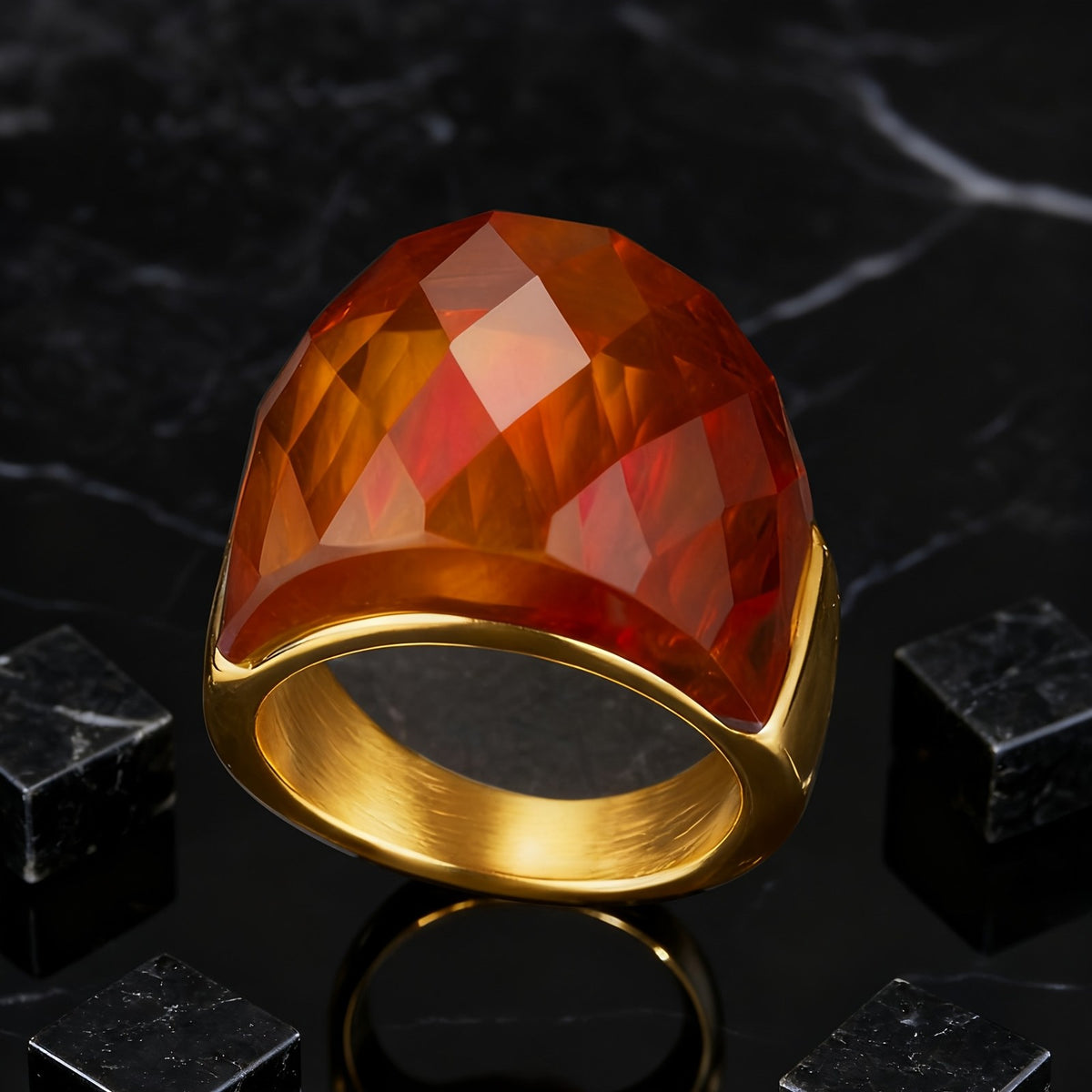 Amber Faceted Dome Ring