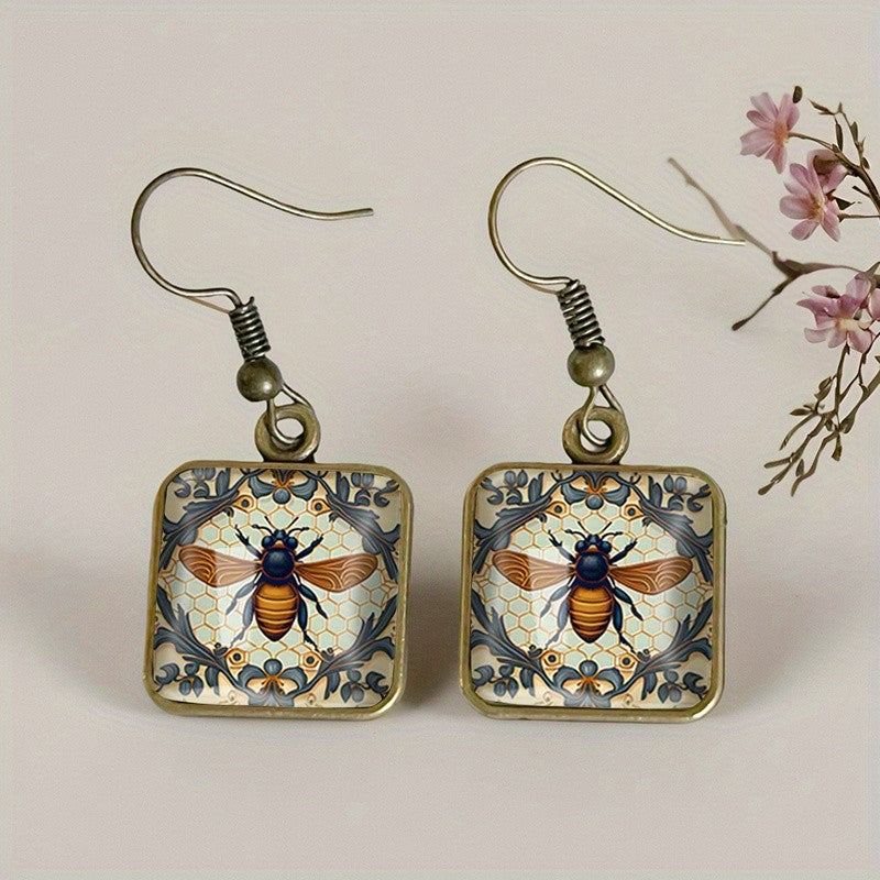 Bee Square Glass Earrings