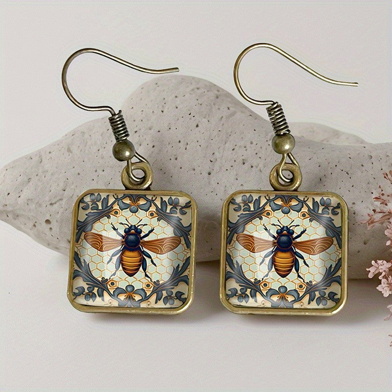 Bee Square Glass Earrings