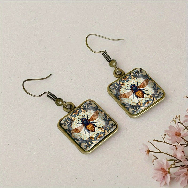 Bee Square Glass Earrings