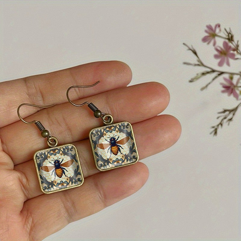 Bee Square Glass Earrings