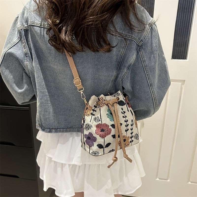 Floral Embroidered Bucket Bag