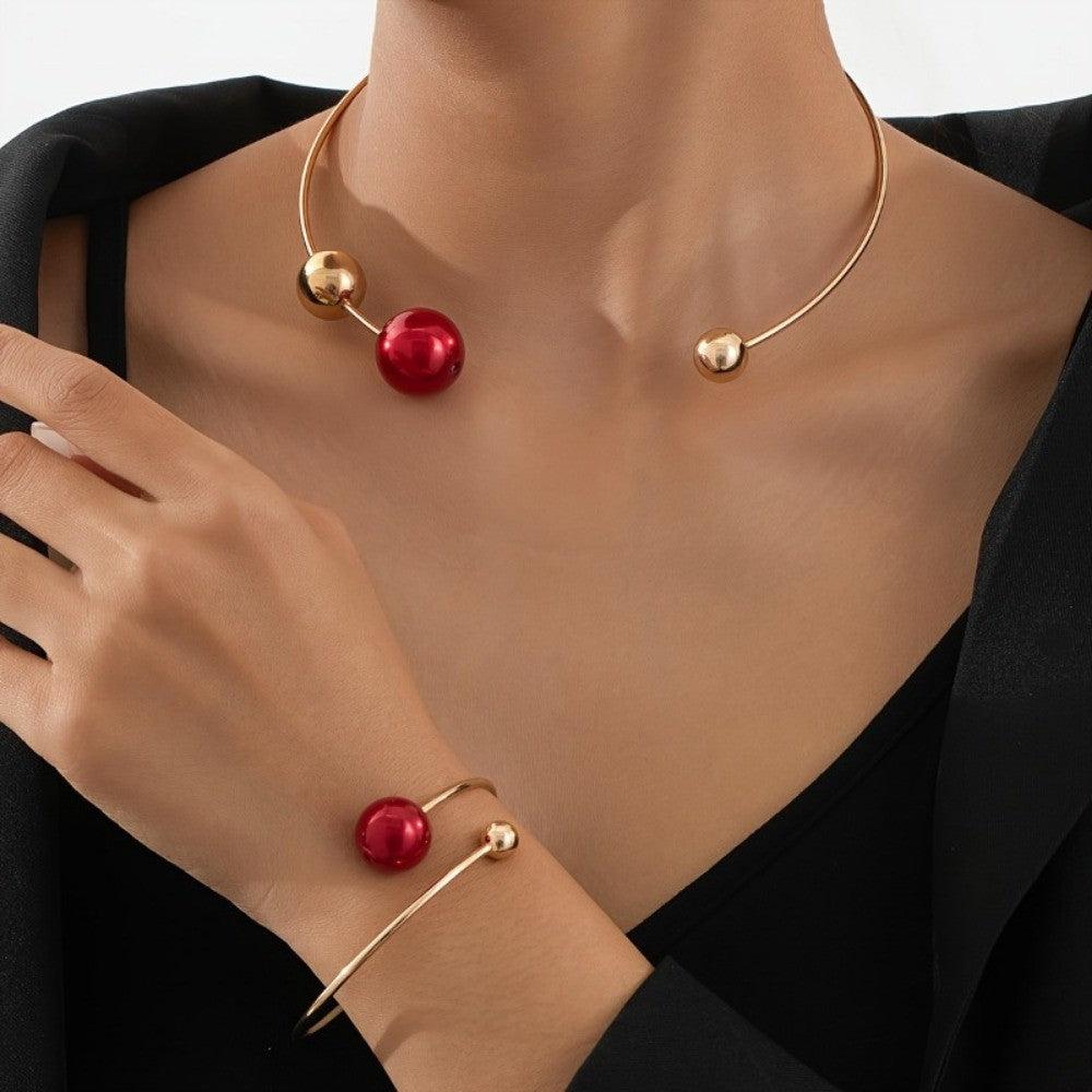 Red Sphere Necklace & Bracelet Set