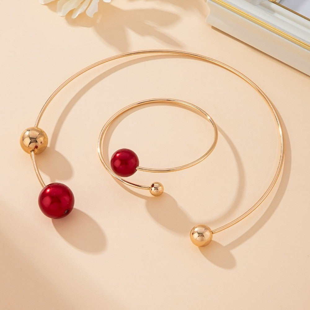 Red Sphere Necklace & Bracelet Set