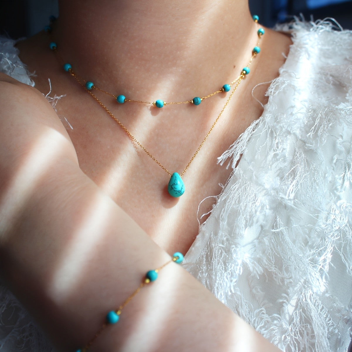 Turquoise Teardrop Layered Necklace