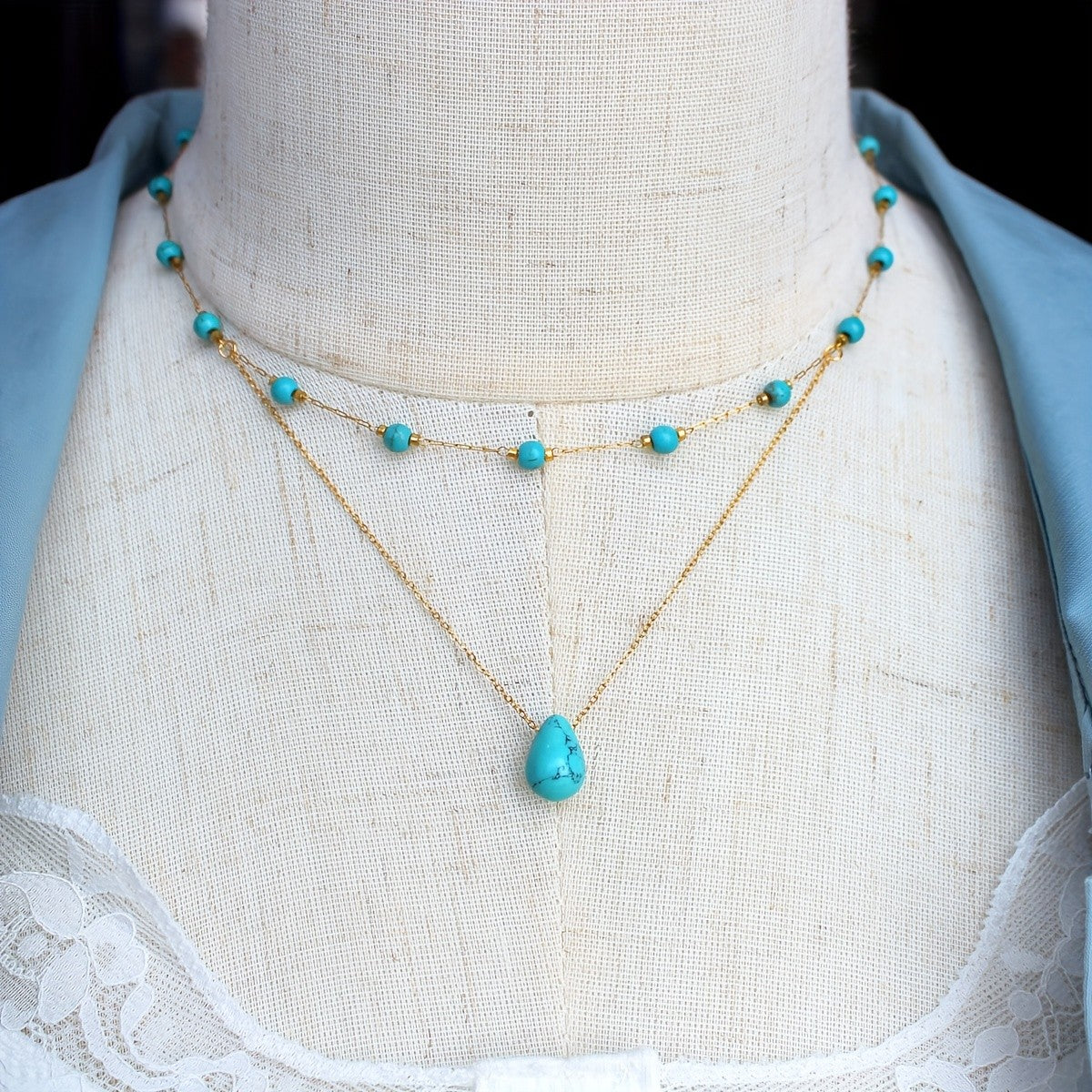 Turquoise Teardrop Layered Necklace