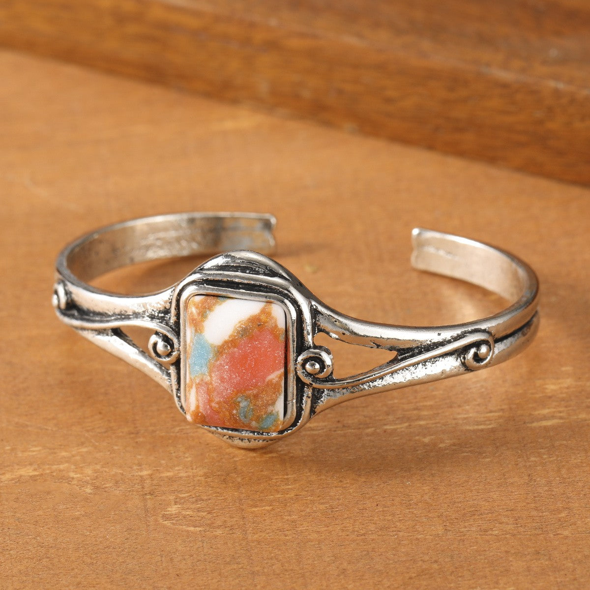 Colorful Stone Inlay Cuff Bracelet