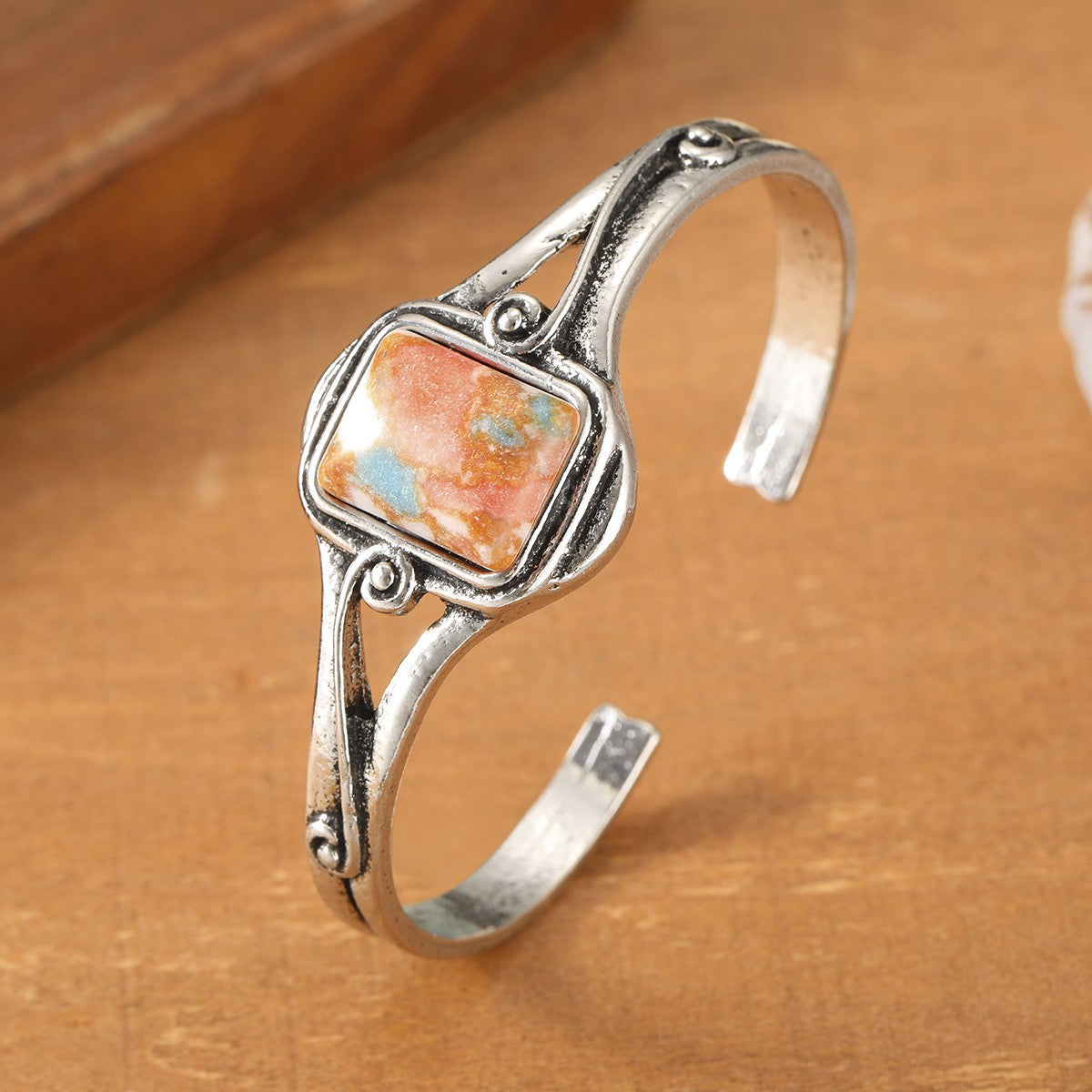 Colorful Stone Inlay Cuff Bracelet