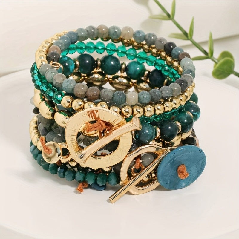 Amber & Gold Toggle Bracelet Set