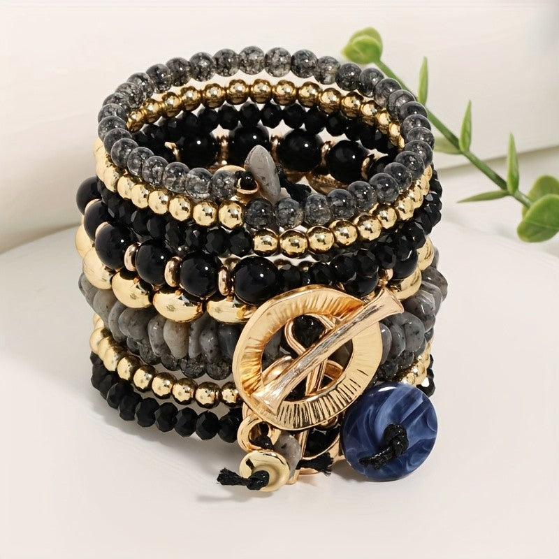 Amber & Gold Toggle Bracelet Set