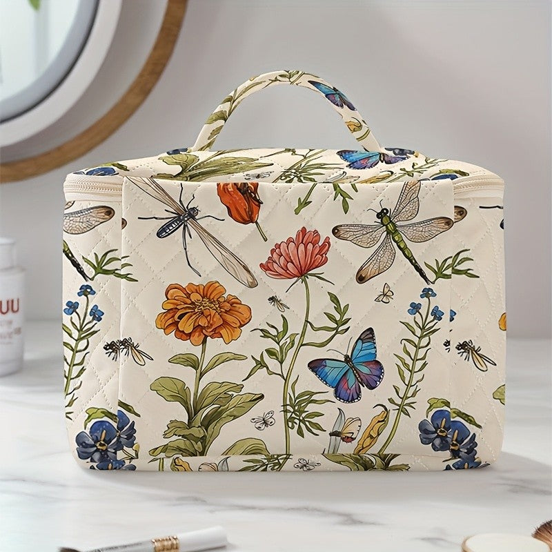 Floral Dragonfly Makeup Bag