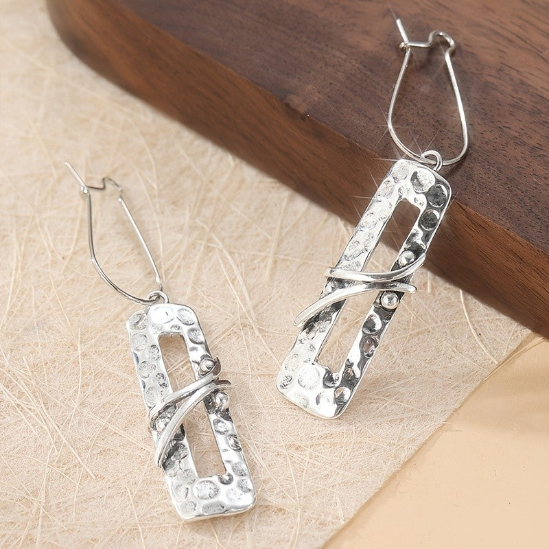 Hammered Rectangular Dangle Earrings