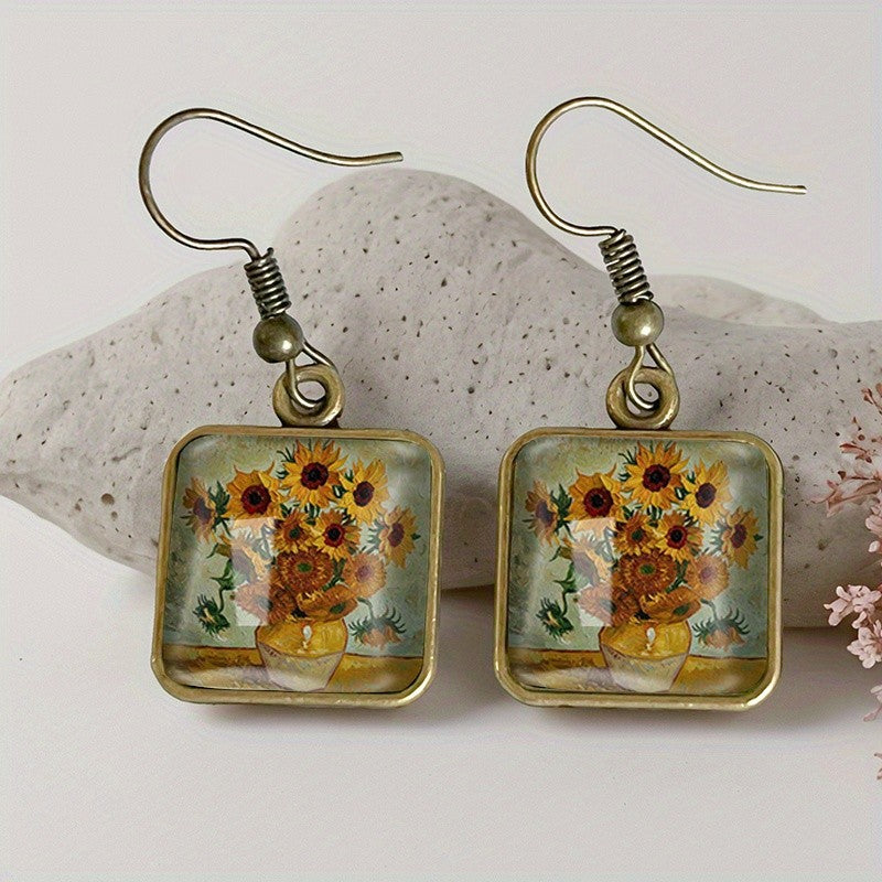 Sunflower Vase Square Drop Earrings