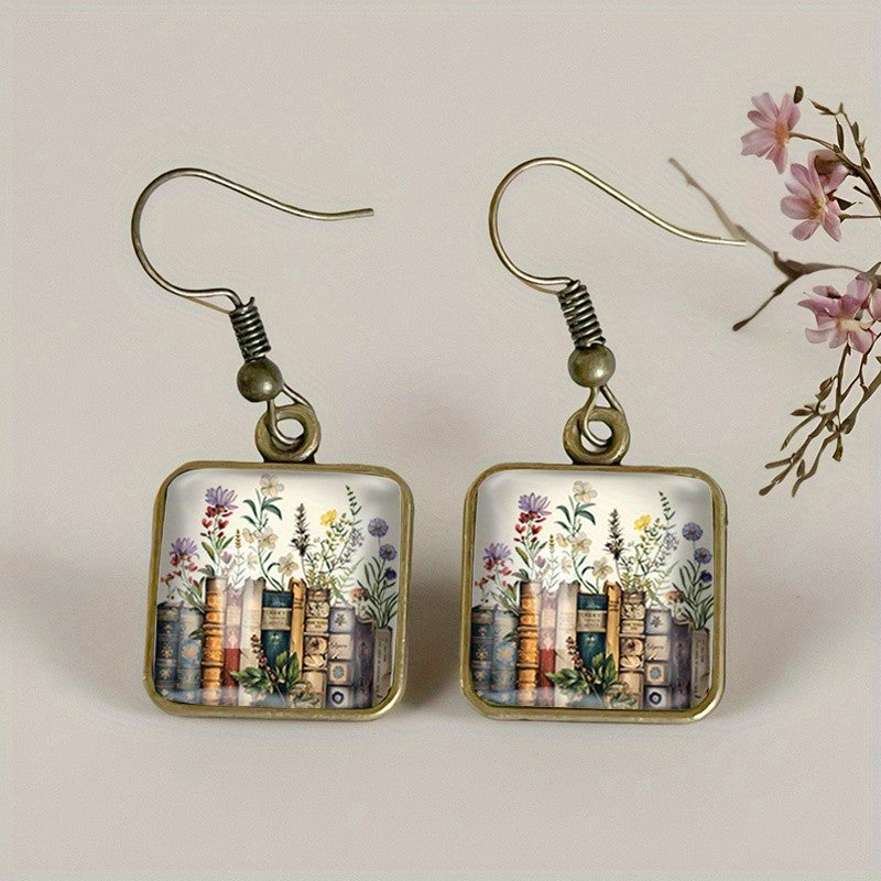 Vintage Library Floral Square Earrings