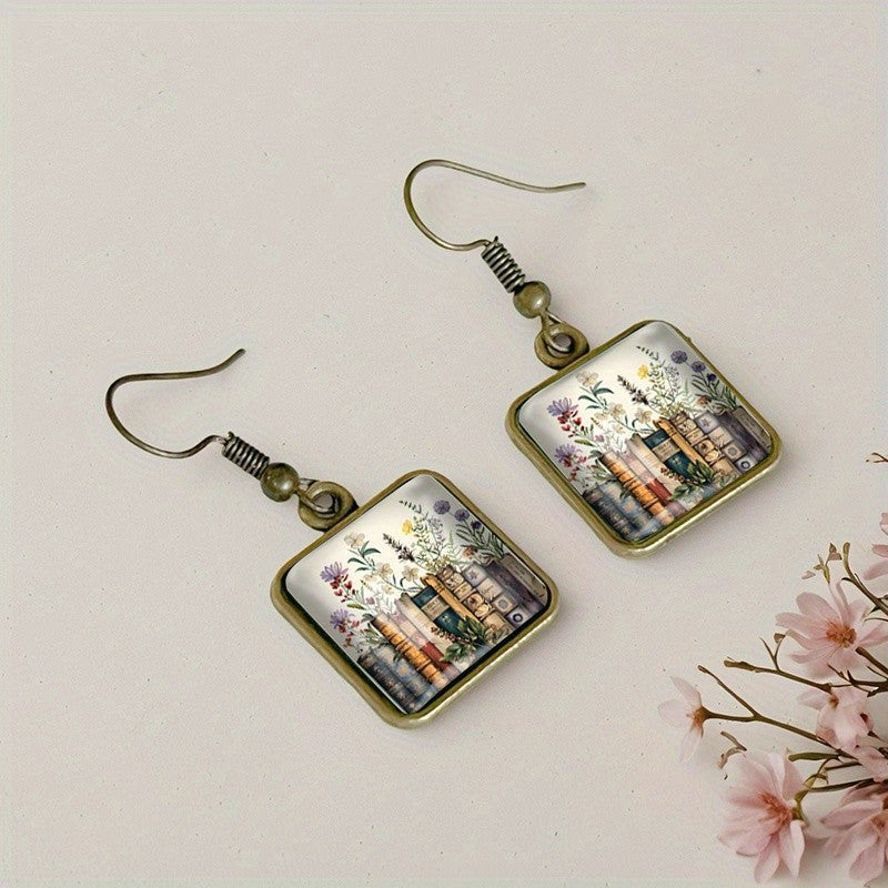 Vintage Library Floral Square Earrings