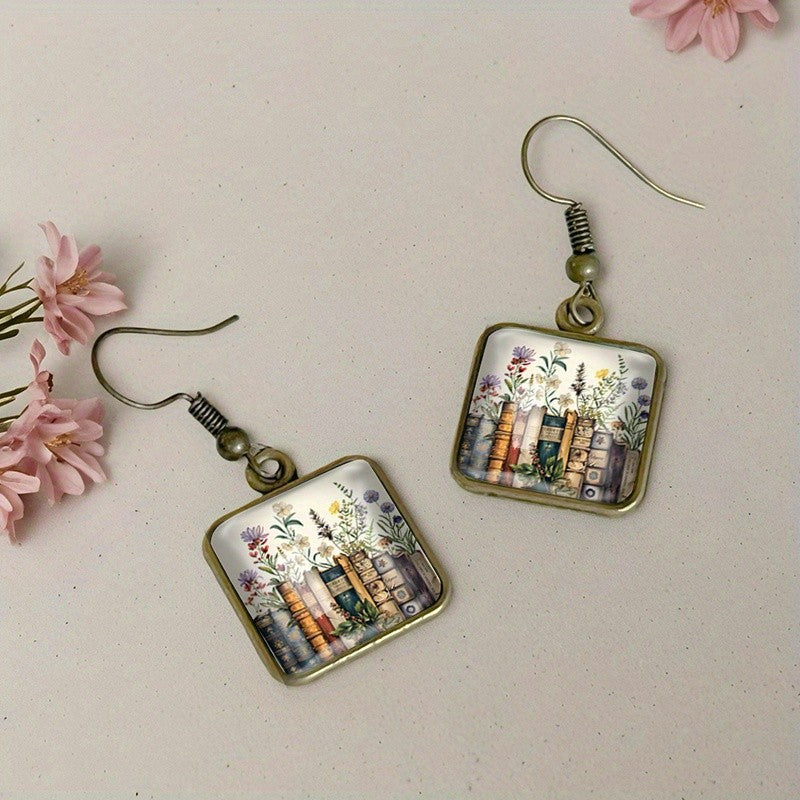 Vintage Library Floral Square Earrings