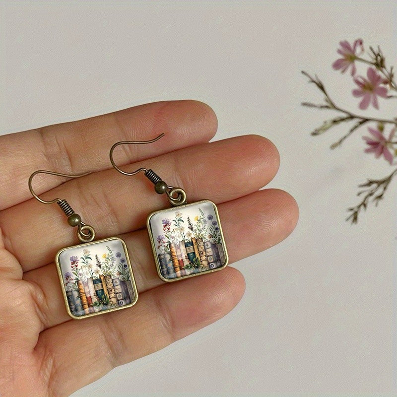 Vintage Library Floral Square Earrings