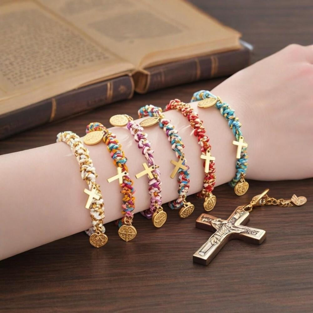 Colorful Woven Cross Bracelet Set