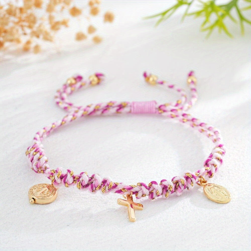 Colorful Woven Cross Bracelet Set