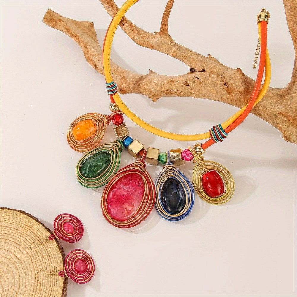 Colorful Resin Coil Statement Necklace & Earring Set