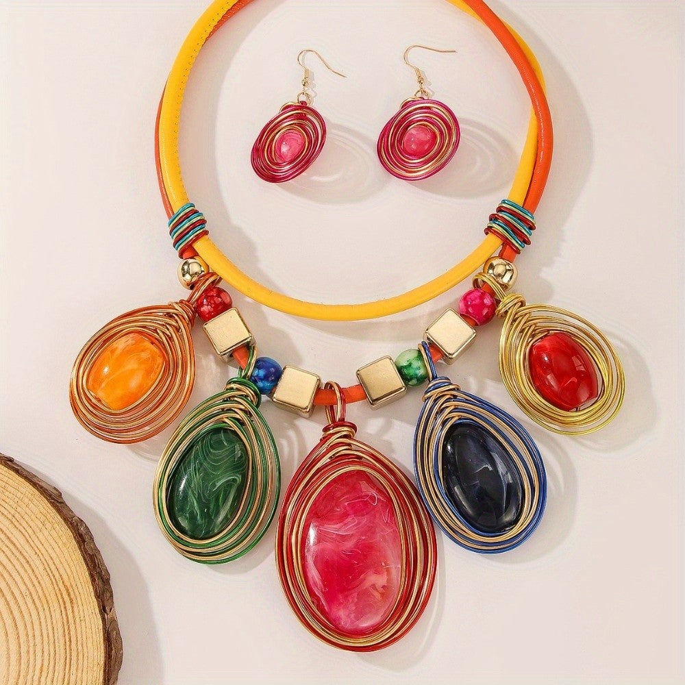 Colorful Resin Coil Statement Necklace & Earring Set