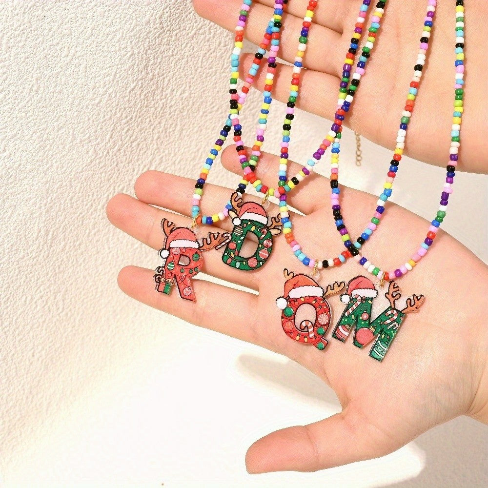 Christmas Initial Beaded Necklace