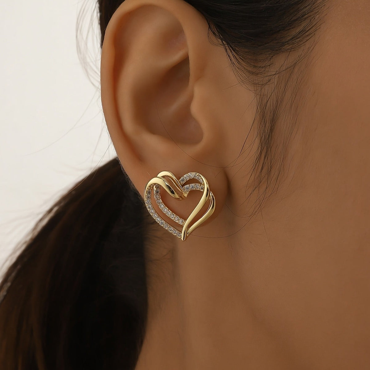 Double Heart Crystal Stud Earrings