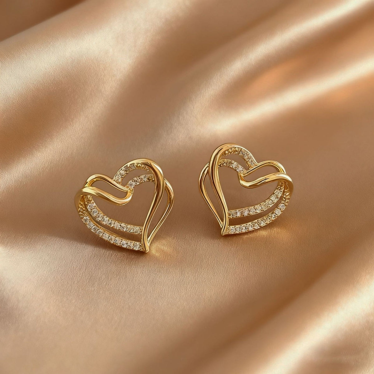 Double Heart Crystal Stud Earrings