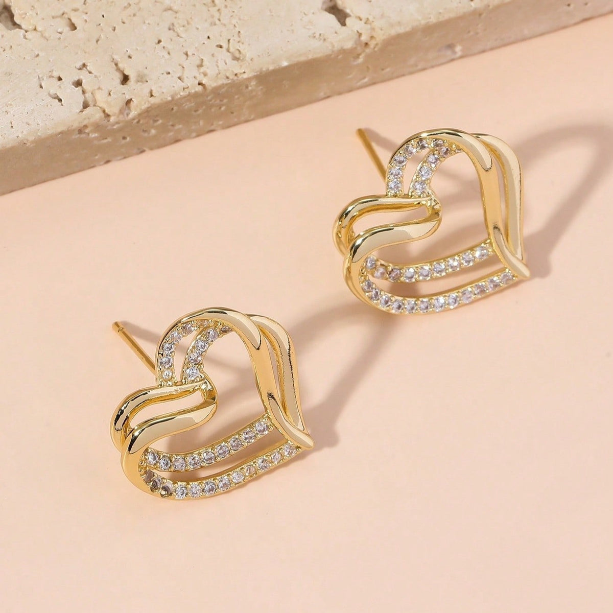Double Heart Crystal Stud Earrings
