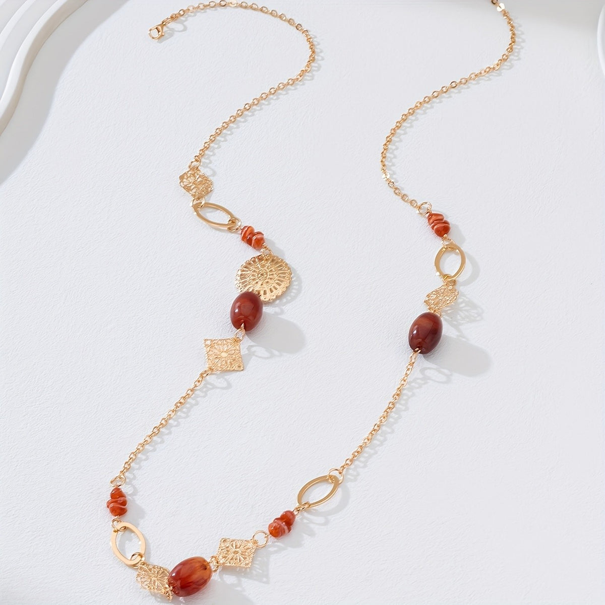 Blue Floral & Geometric Long Necklace