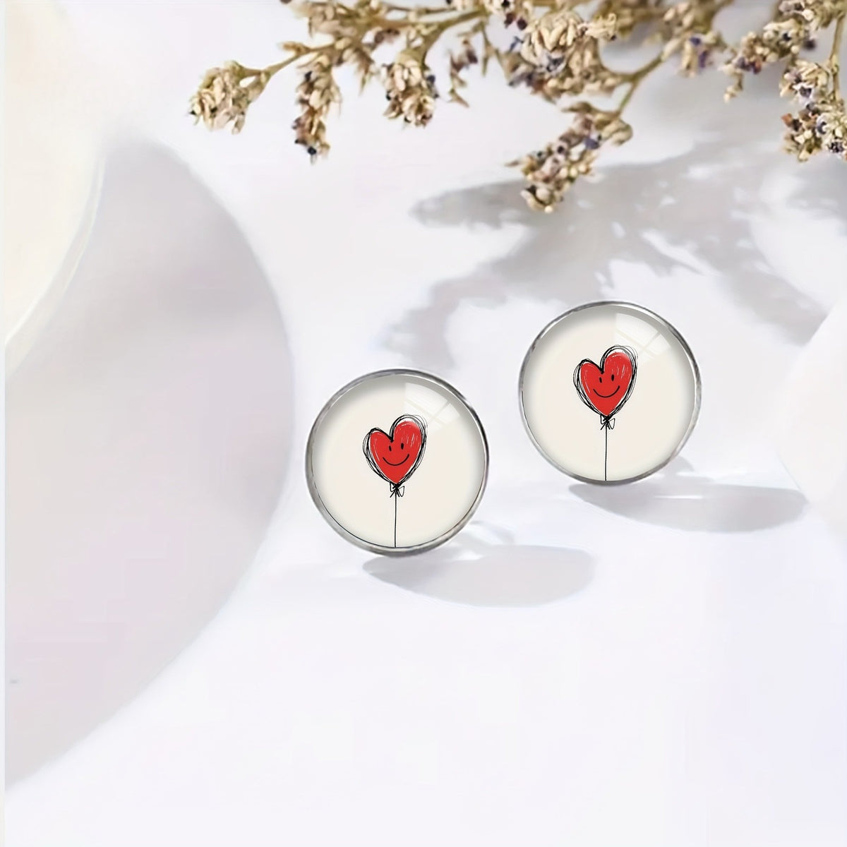 Smiling Heart Balloon Stud Earrings