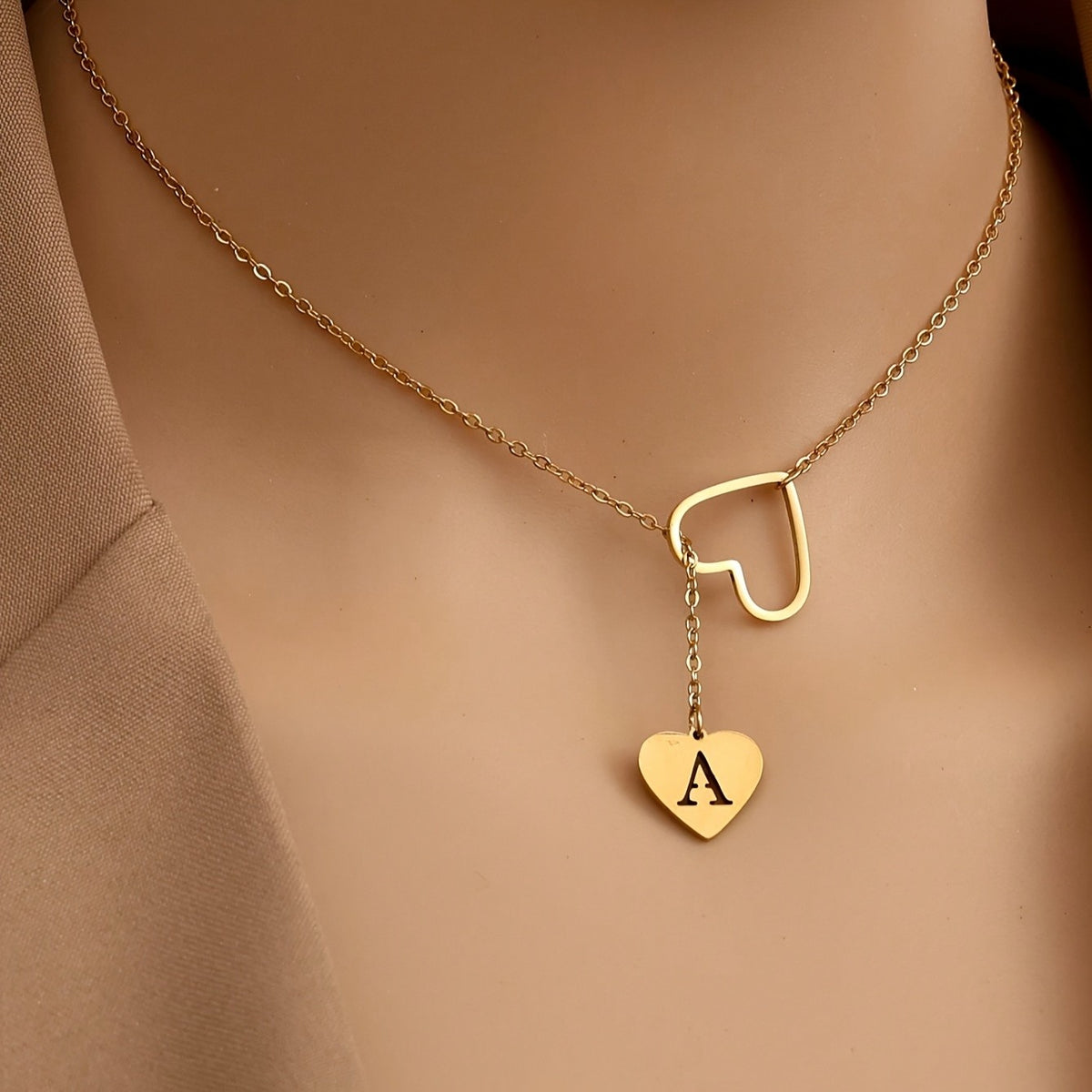 Open Heart Initial Lariat Necklace