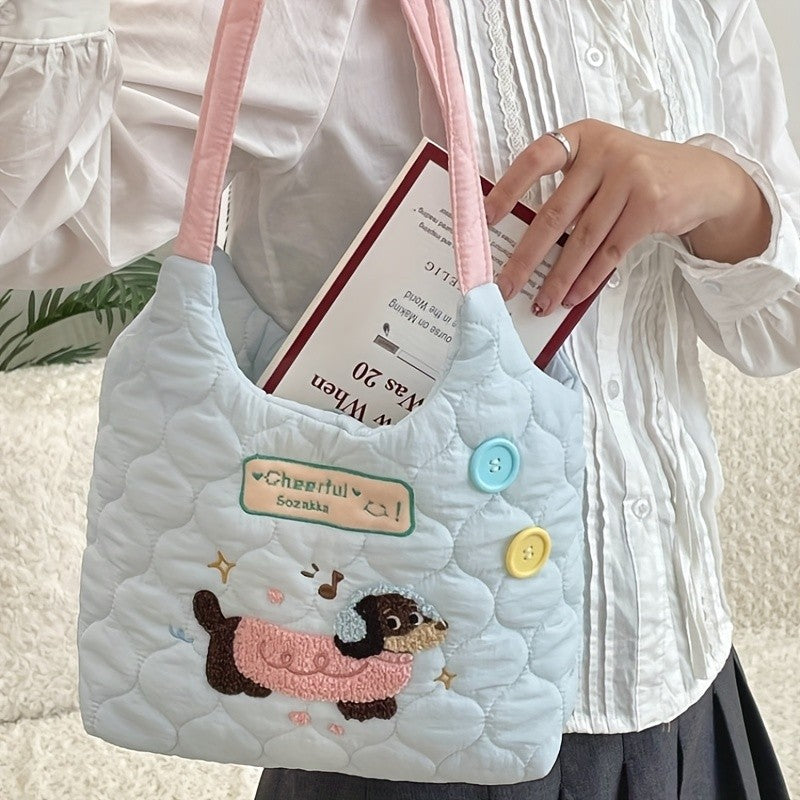 Embroidered Puppy Quilted Tote