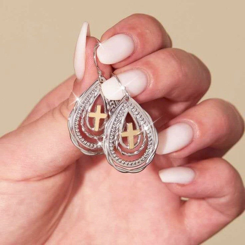 Two-Tone Cross Drop Earrings