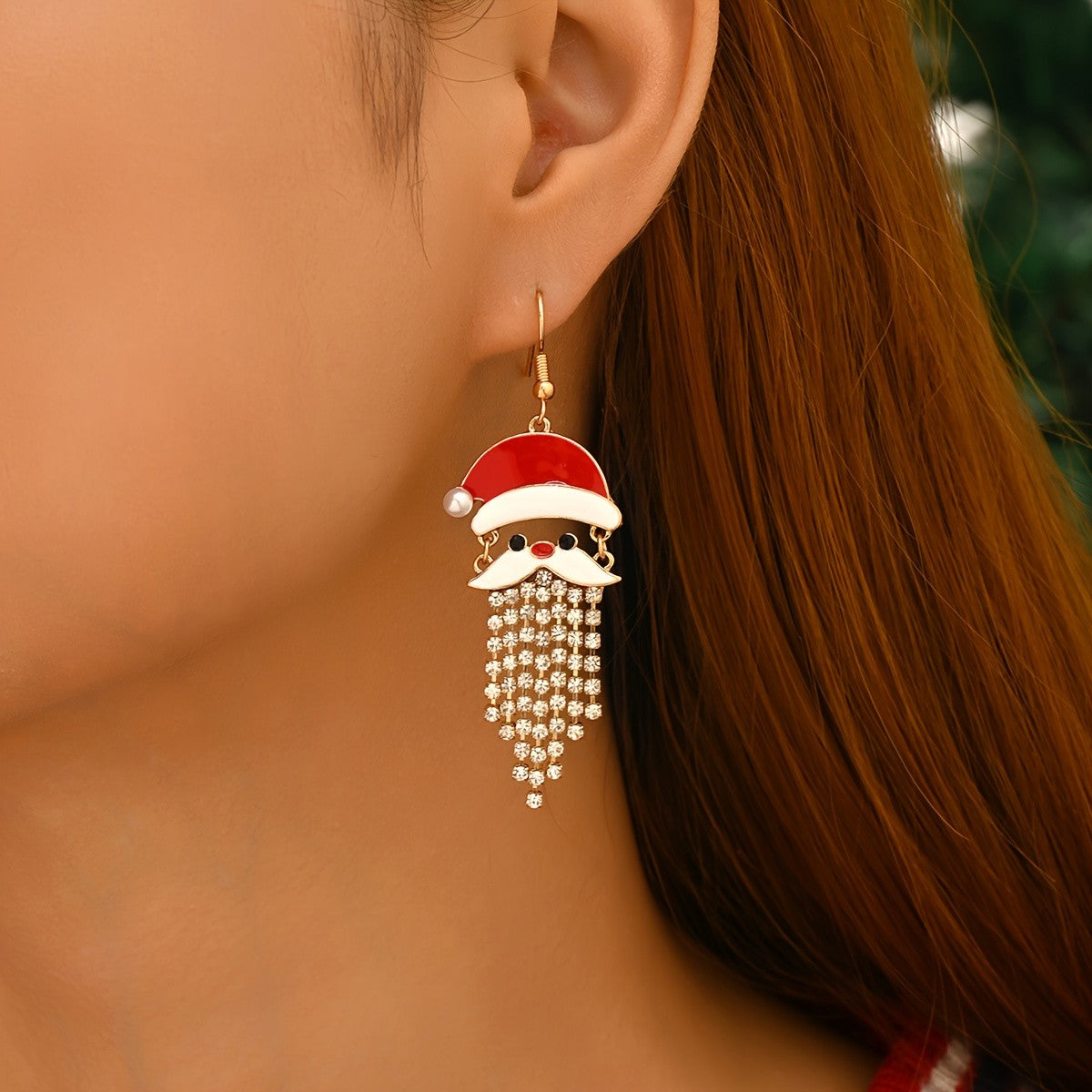Santa Face Crystal Drop Earrings