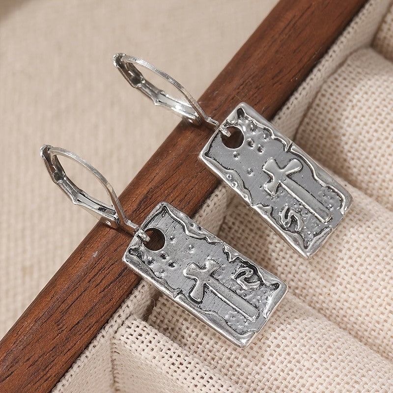 Textured Rectangular Cross Earrings