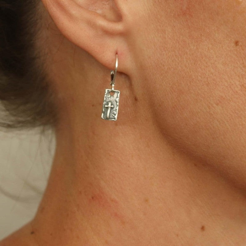 Textured Rectangular Cross Earrings