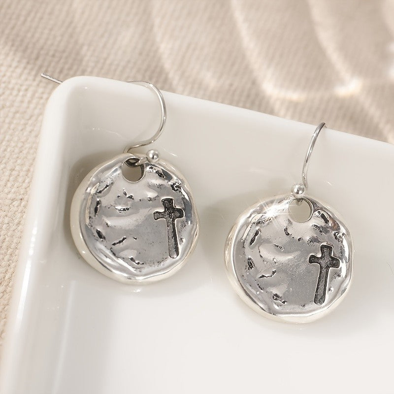 Textured Cross Disc Earrings