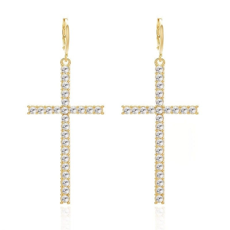 Paved Cross Drop Earrings