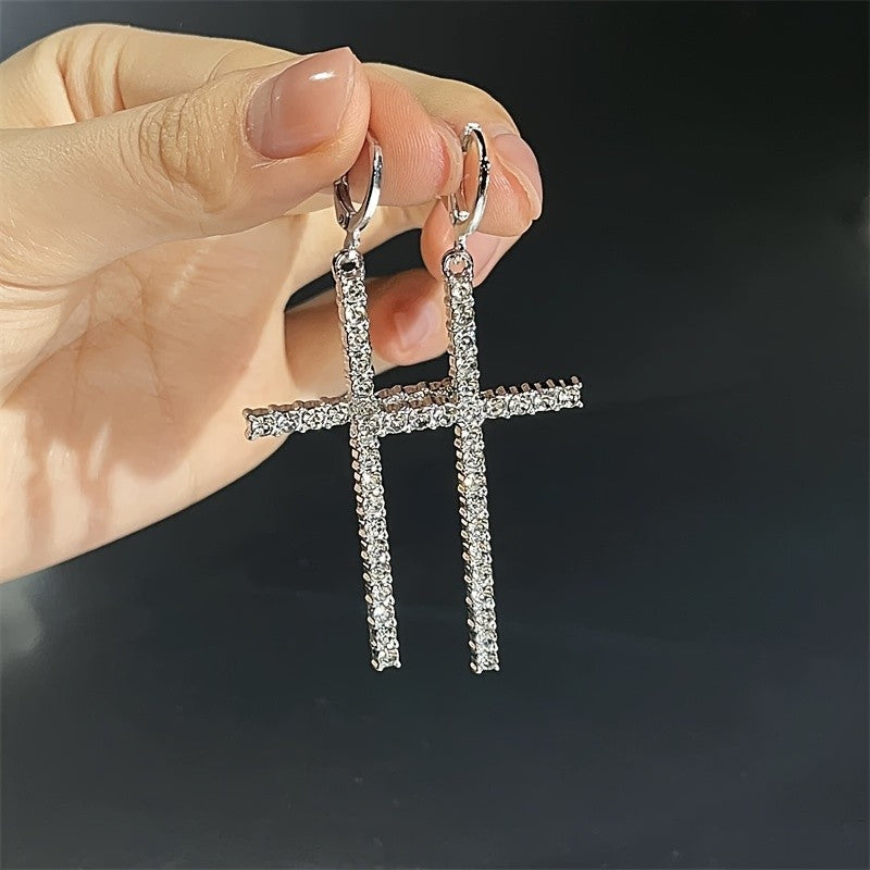 Paved Cross Drop Earrings