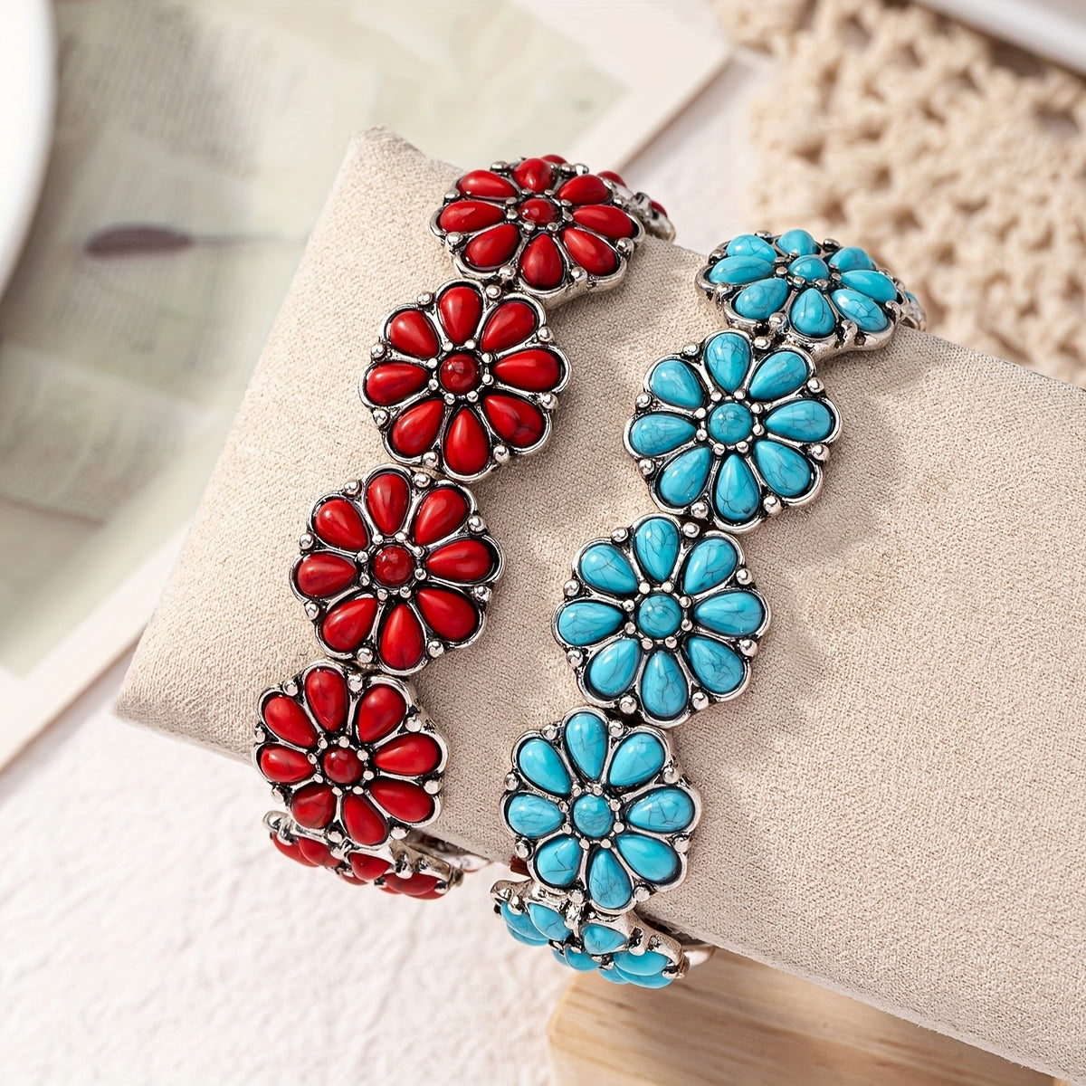 Turquoise Floral Stretch Bracelet
