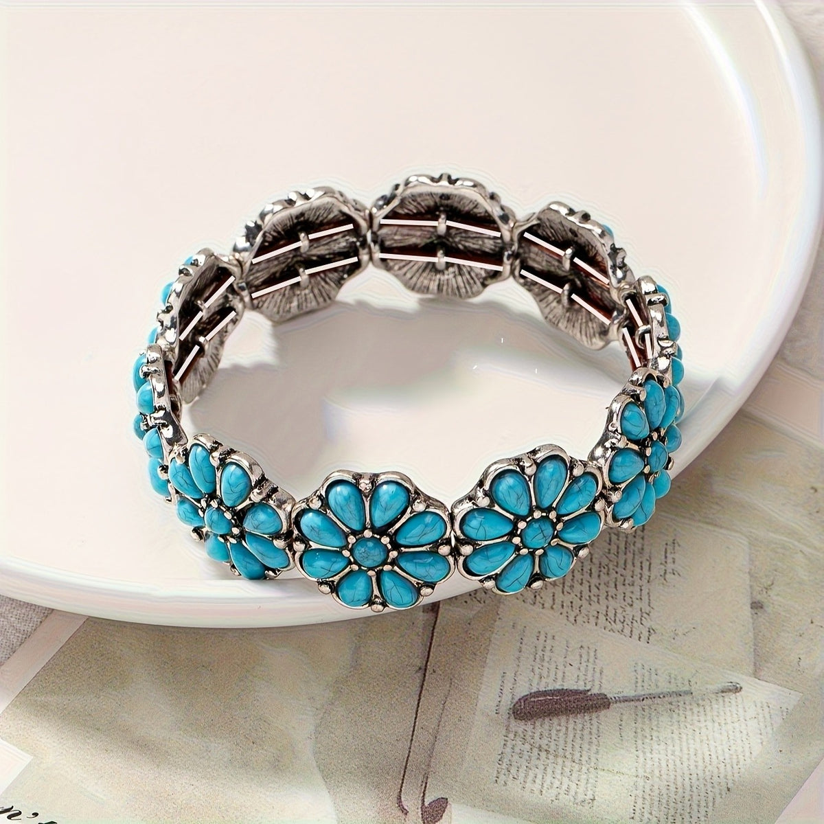 Turquoise Floral Stretch Bracelet