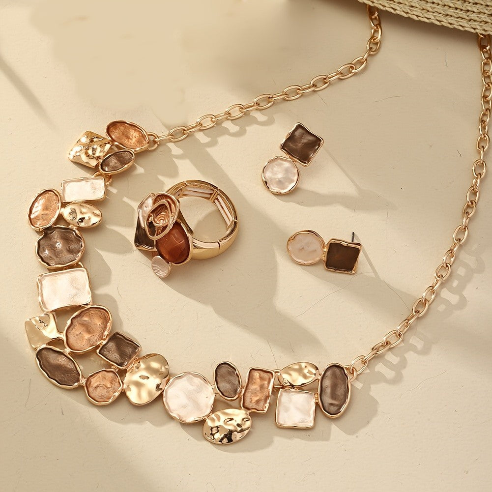 Brown Stone Mosaic Jewelry Set