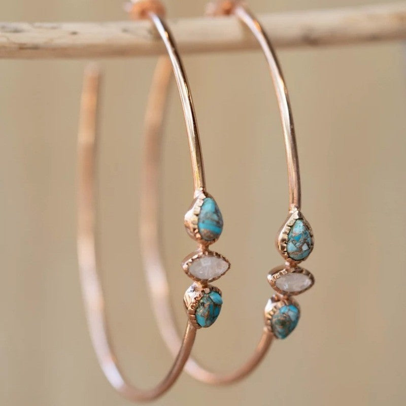 Turquoise & Moonstone Triple Hoop Earrings
